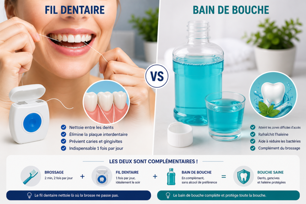 choisir entre fil dentaire ou bain de bouche